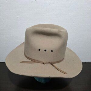 Vtg American Hat Company Felt Wool Beige Cowboy Houston Made in USA 7,5